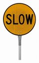 Aluminium-handle Stop/Slow bat — SLOW face (illustration)